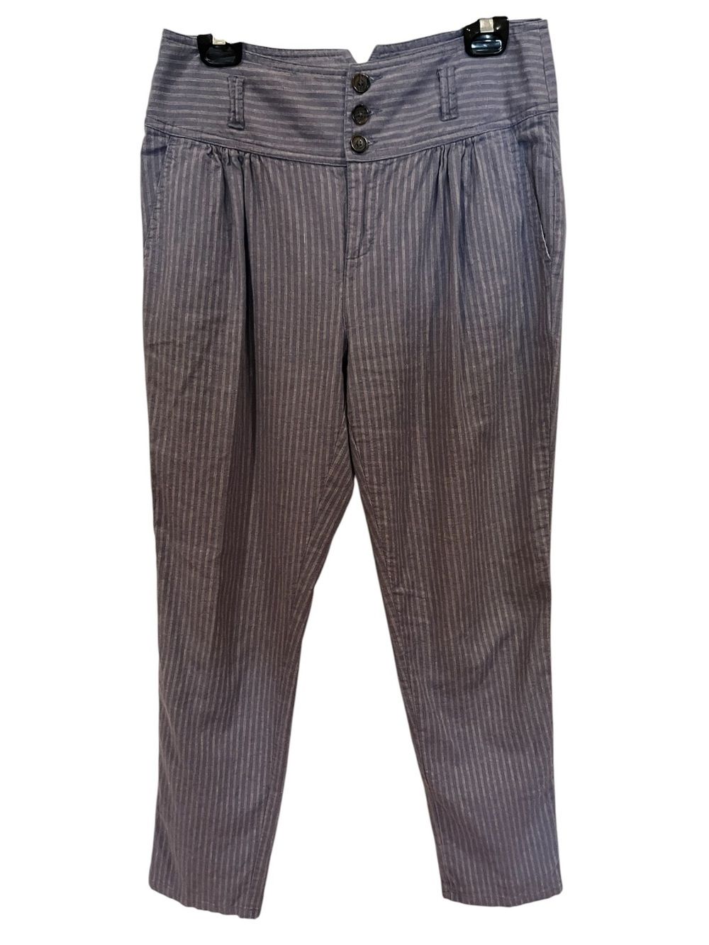 Sundance linen cotton blend Gray Pinstripe pleated High-Waist pants size 6
